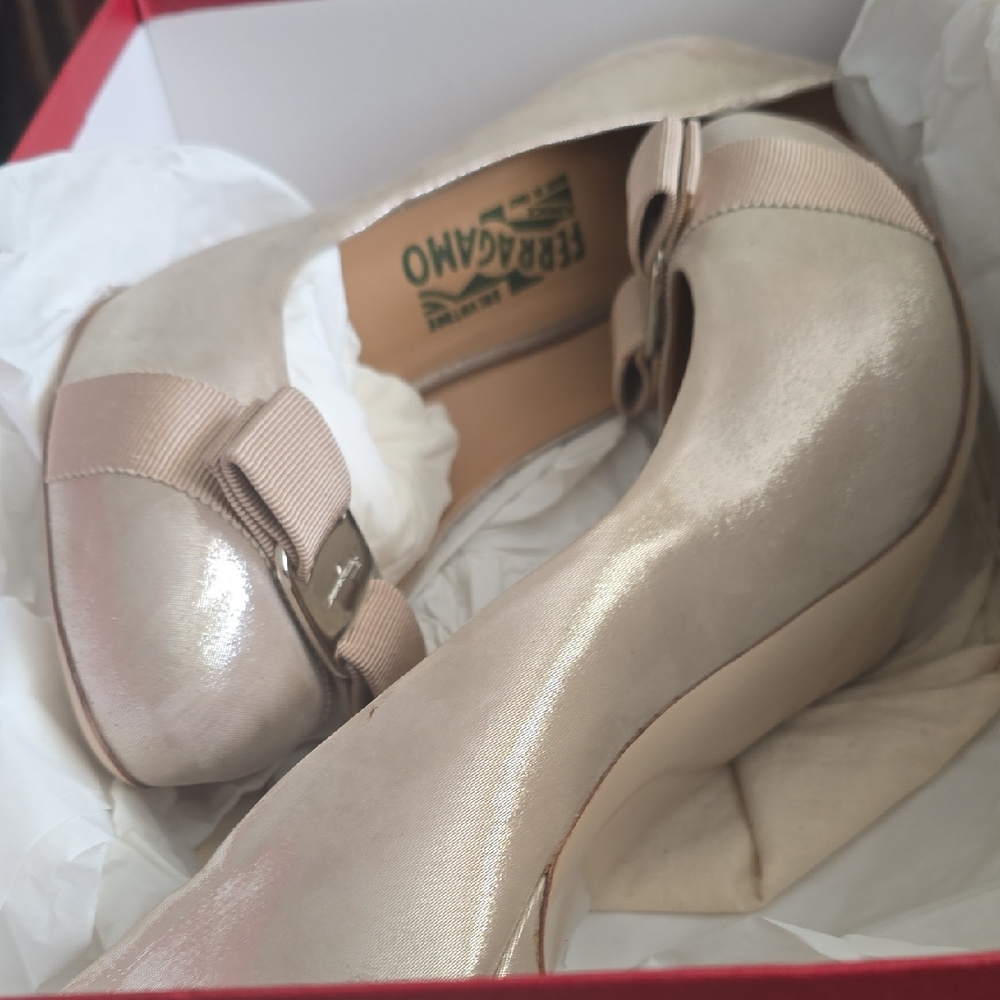Salvatore Ferragamo Women's Shimmering Cream Heels